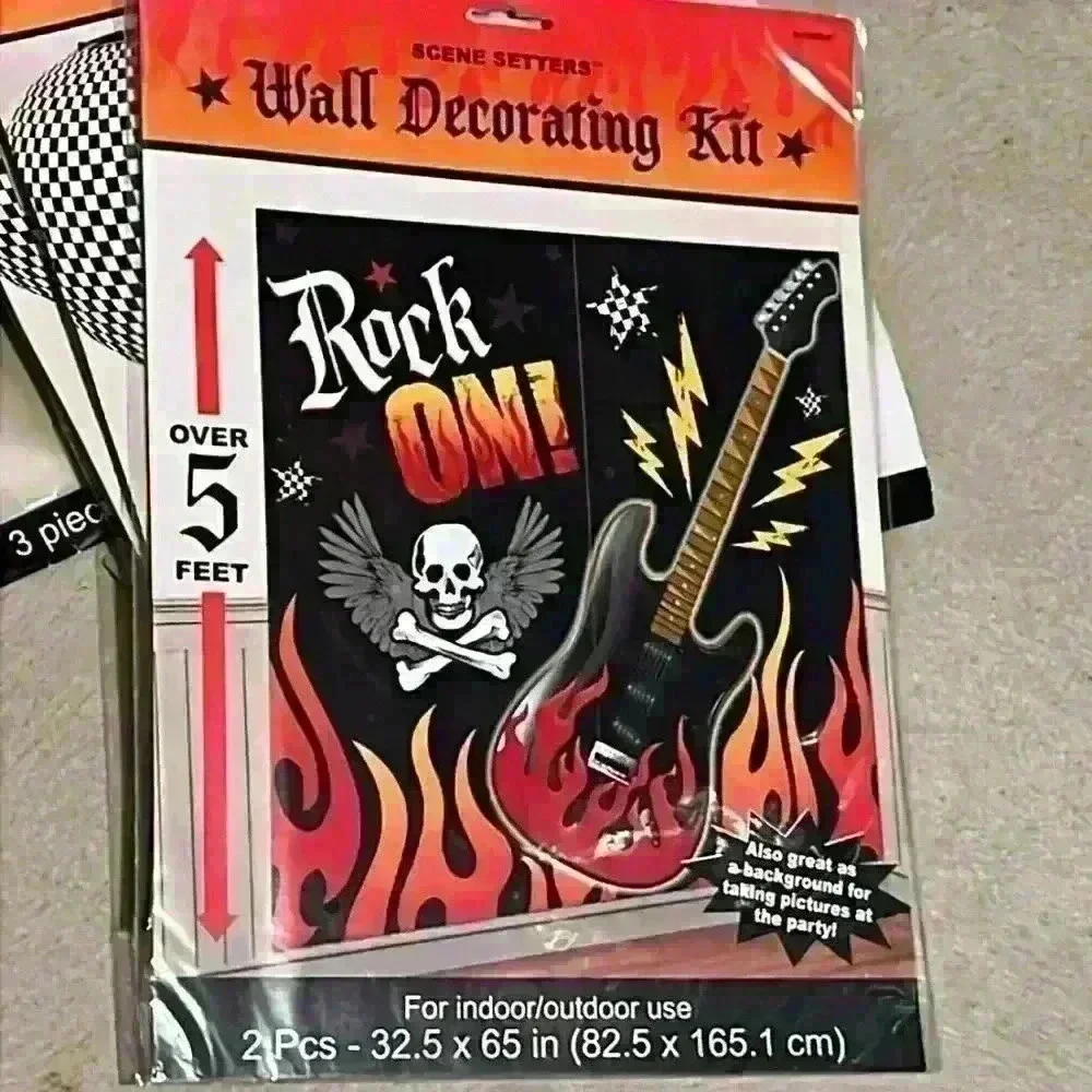 HUGE Rock N Roll Party Lot Decor Banner table toppers, scene setter lanterns